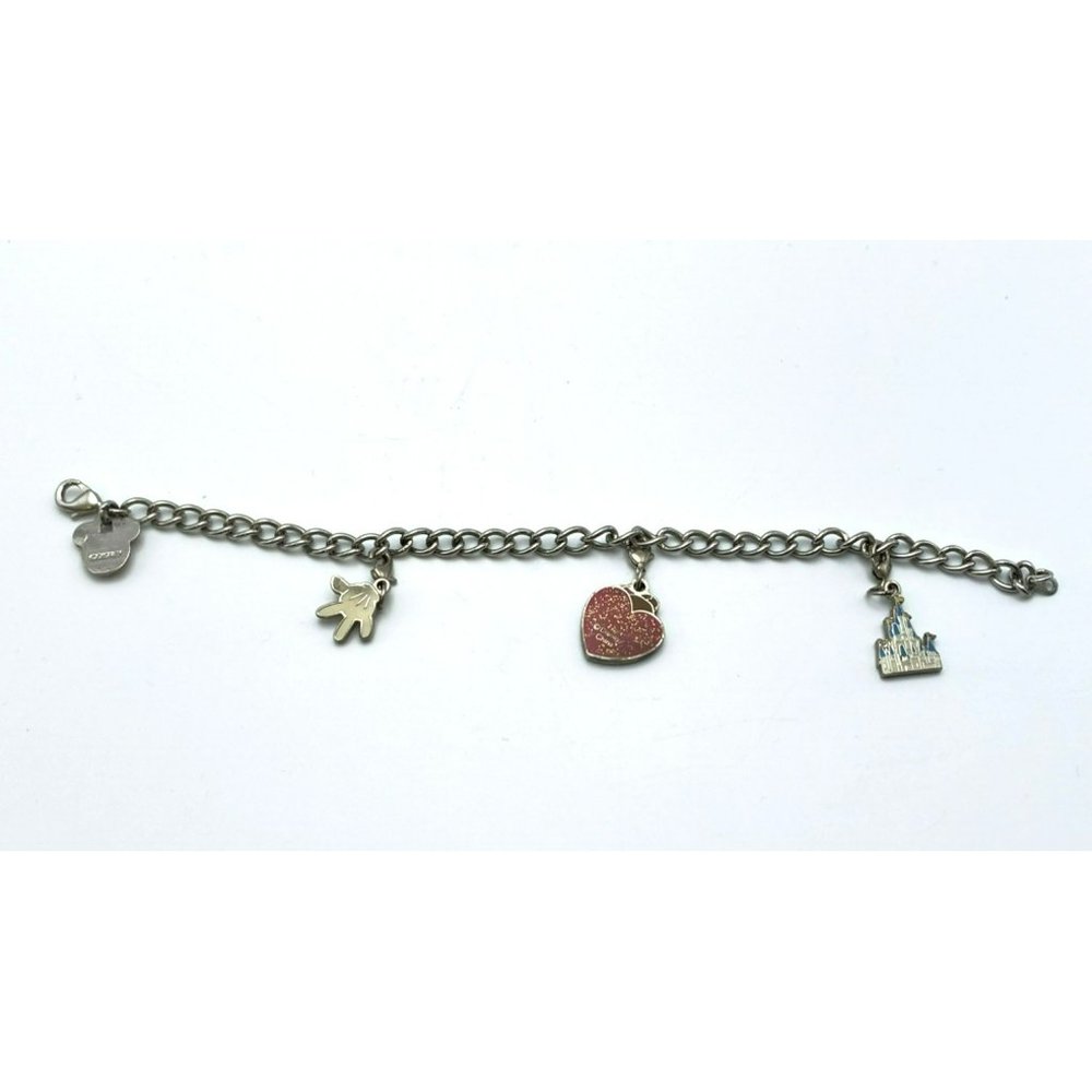 Walt Disney Charm Bracelet Silver Tone Clip Charms 7 3/4" Rhinestone Official - Picture 6 of 11